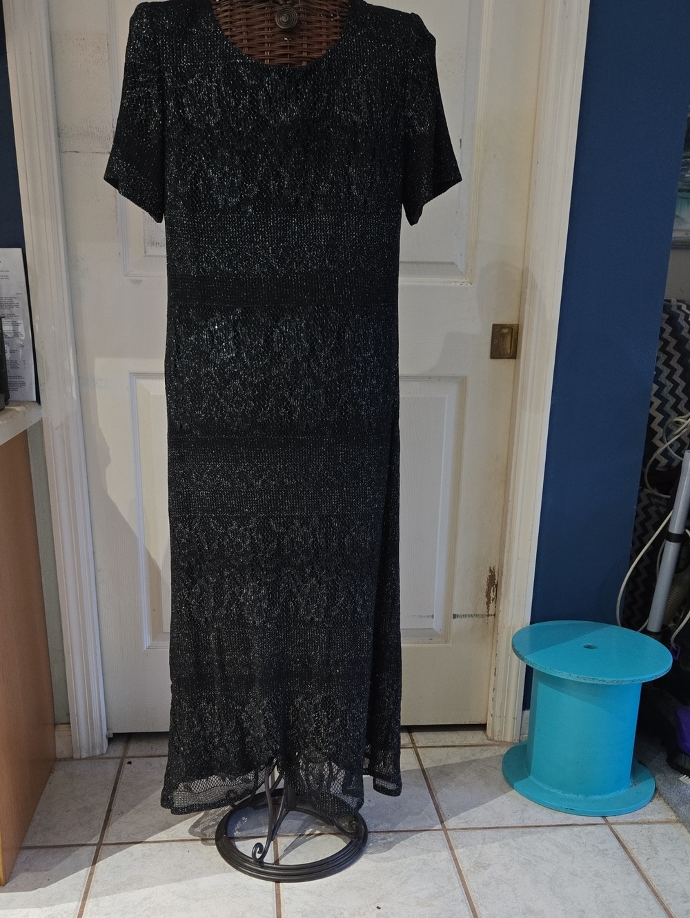 Jessica Howard Black Sparkle Short-Sleeve Maxi Dress-Size 14